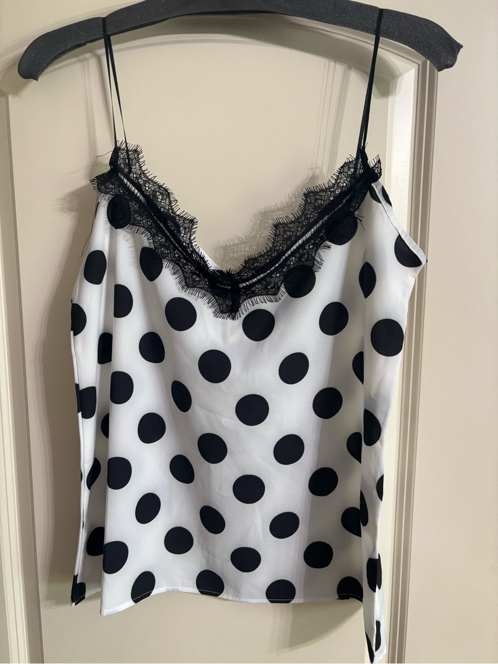 NWT Milan Kiss Polka Dot Lace Trim Camisole - Black & White